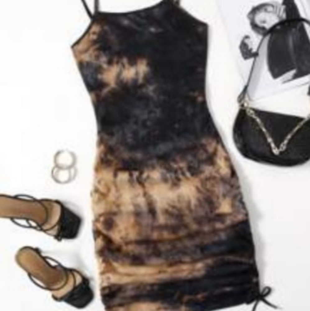 Tie dyed dress black and burnt orange